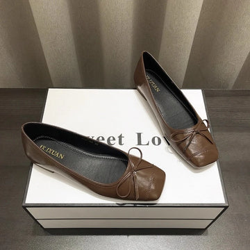 Xajzpa Bowtie Flat Shoes Women Ballerinas Square Toe Slip on Ballet Flats Lazy Loafers Moccasins Ladies Casual Comfort Shoes
